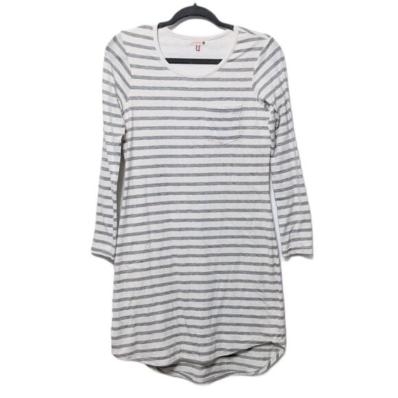 SUNDRY Gray Striped Long Sleeve Soft Shirtdress S - Picture 2 of 7